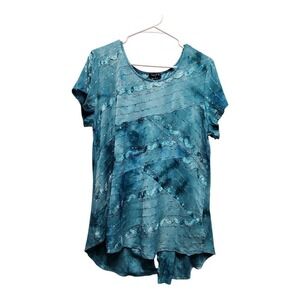 Sami & Jo Asymmetrical Tunic Top 2X Aqua Green Boho Fairycore Sequin Embroidered